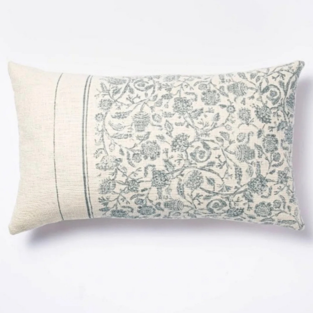 SET OF 2 Studio Mcgee Blue Floral Lumbar Throw Pillows